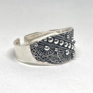 Berber Sterling Silver Cuff Bracelet, Tuareg Tribal Bangle, Adjustable Boho