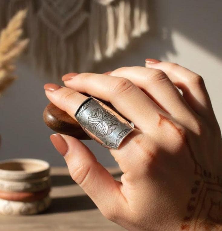Handmade Berber Sterling Silver Ring: Tuareg African Long Engraved Tribal Ethnic Boho Jewelry