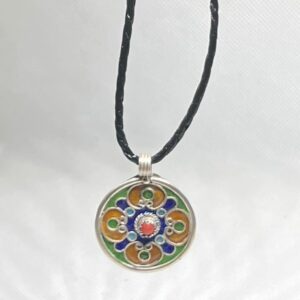 Amazigh Yaz Symbol Enamel Silver Pendant: Berber Kabyle Sterling Necklace