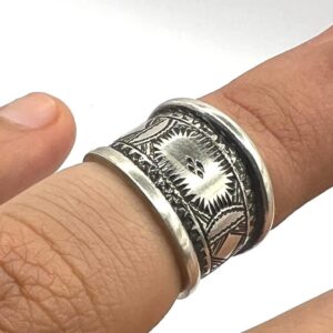 Sterling Silver Amazigh Ring - Hand-Engraved Berber Tribal Band (Size 7 US)