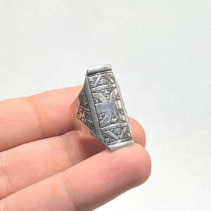 Handmade Sterling Silver Berber Ring: Tribal Yaz Symbol, Size 8