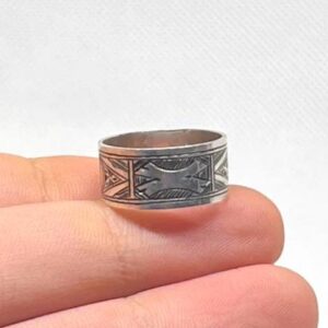 Handmade Sterling Silver Tuareg Cross Ring: Engraved Berber Ethnic Tribal Jewelry