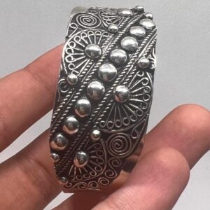 Berber Sterling Silver Cuff Bracelet, Tuareg Tribal Bangle, Adjustable Boho