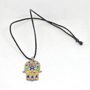 Enamel Hamsa Hand Sterling Silver Pendant: Amazigh Berber Coral Necklace