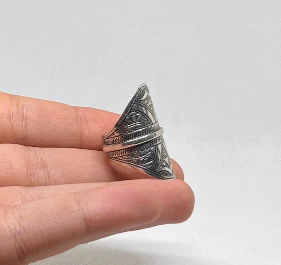 Berber Sterling Silver Ring: Engraved Tuareg Tribal Jewelry, Size 9