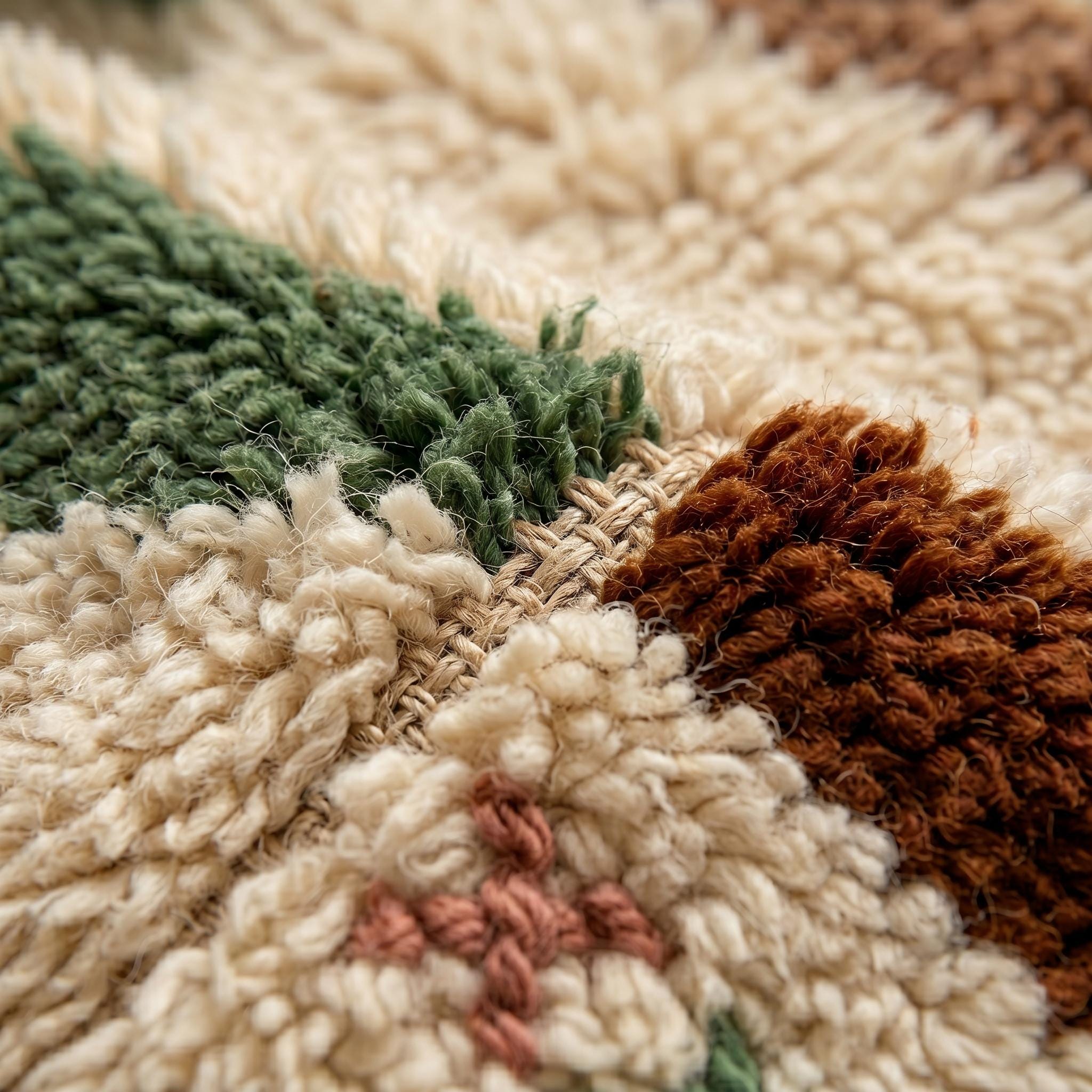 Azilal Rug - Ivory Sage Green Terracotta Wool Rug - Handmade Diamond Tribal Rug - Boho Area Rug - Berber Carpet - Multiple Sizes