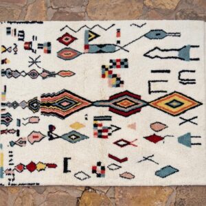 Plush Beni Ourain Wool Rug, Multicolor Berber Tribal Carpet, Boho Living Room Area Rug