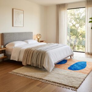 Berber Azilal Rug Blue & Peach Abstract Shapes