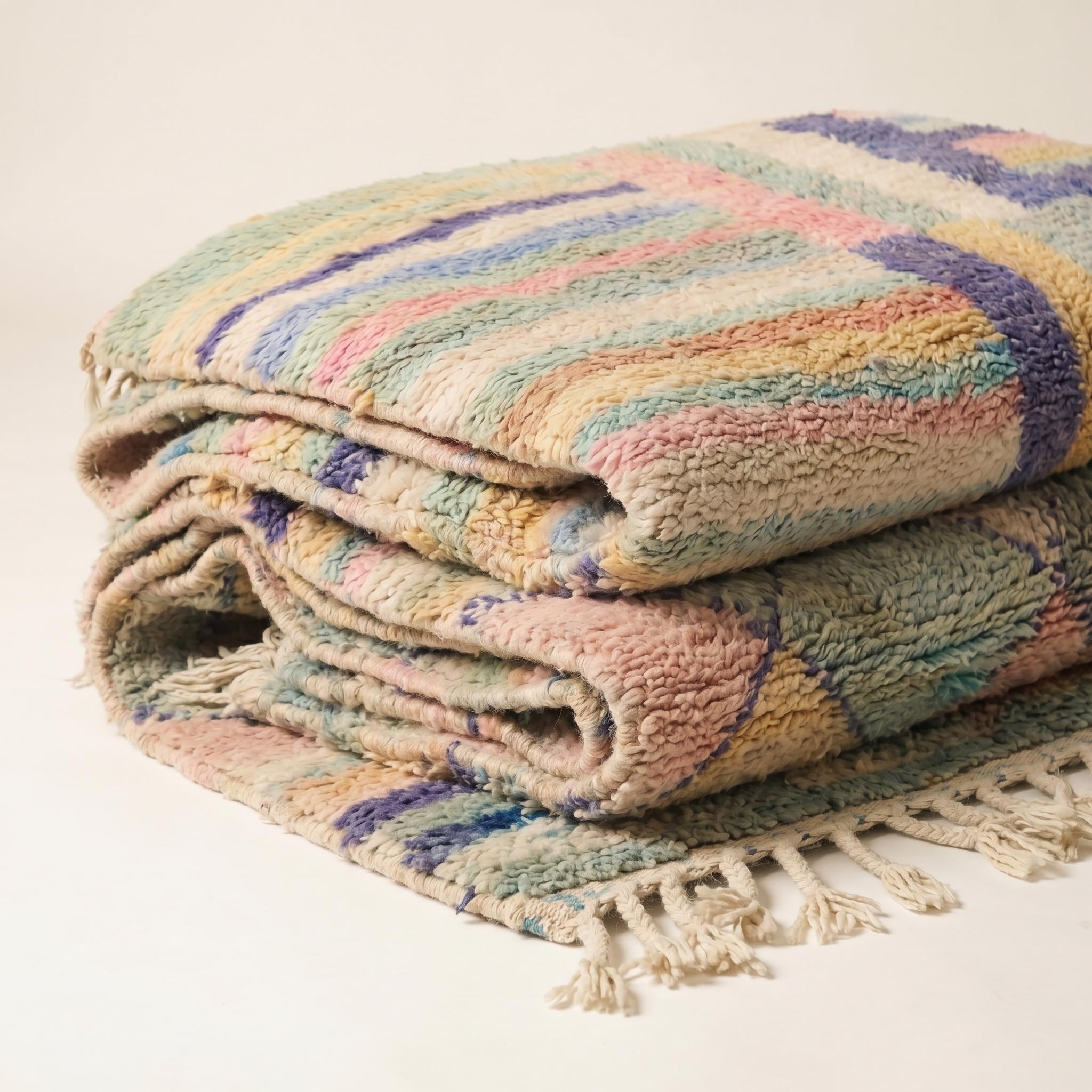 Boujaad Rug 8x5 ft - Pastel Rainbow Wool Rug - One of a Kind Dream Rug - Rare Soft Berber Carpet - Collector Boho Rug