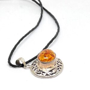 Vintage Baltic Amber Stone Sterling Silver Pendant: Art Round Amber 925 Necklace 17.88g
