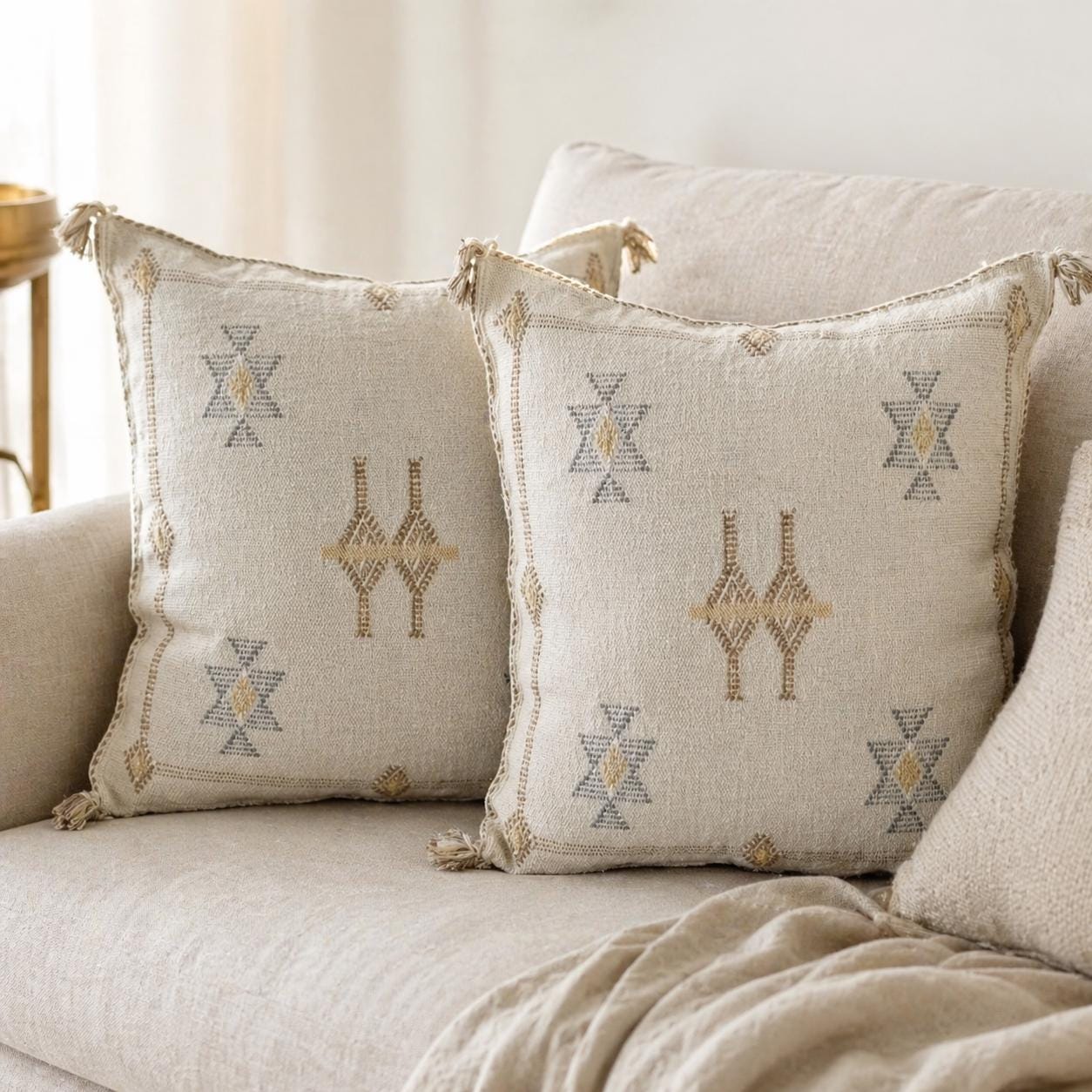 Berber Silver Cactus Silk Handmade Sabra Cushion Pillow