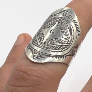 Handmade Sterling Silver Tuareg Ring: Tribal Engraved Boho Ethnic Jewelry (Size 8)