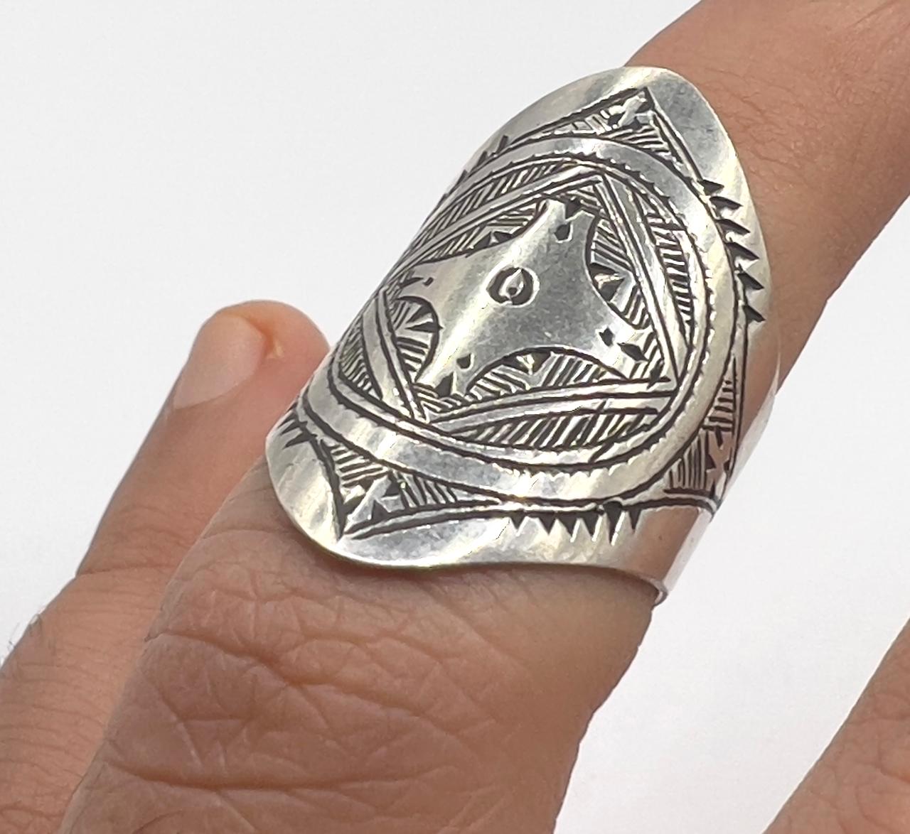 Handmade Sterling Silver Tuareg Ring: Tribal Engraved Boho Ethnic Jewelry (Size 8)