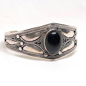 Handmade Onyx Sterling Silver Berber Bracelet, Boho Cuff Bangle