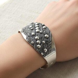 Berber Sterling Silver Cuff Bracelet, Tuareg Tribal Bangle, Adjustable Boho