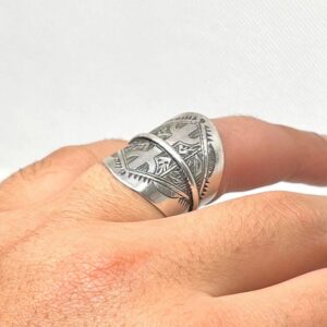 Handmade Sterling Silver Berber Amazigh Yaz Ring: Tribal Tuareg Jewelry, Size 56 EU