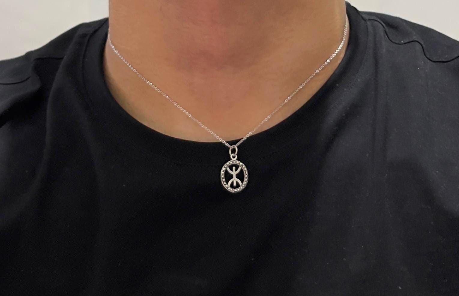 Amazigh Berber Sterling Silver Pendant Necklace: Kabyle Tuareg Symbol Jewelry
