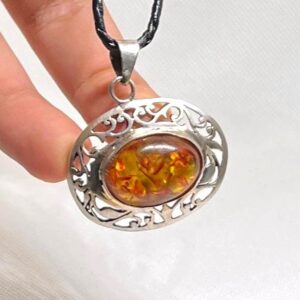 Vintage Baltic Amber Stone Sterling Silver Pendant: Art Round Amber 925 Necklace 17.88g