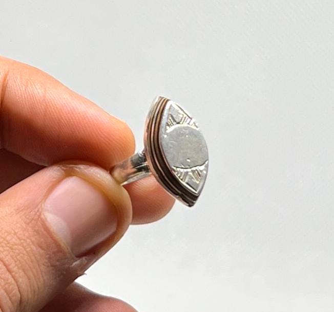 Handmade Amazigh Vintage Sterling Silver Tuareg Ring: Ebony Inlay, Size 7 US, 56 EU