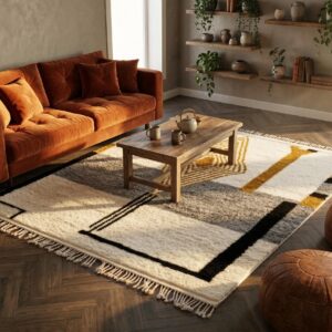 Authentic Beni Ourain Rug - Soft wool area rug, Handmade Berber rug, Morrocan rug, Neutral shag rug, Boho rug for living room