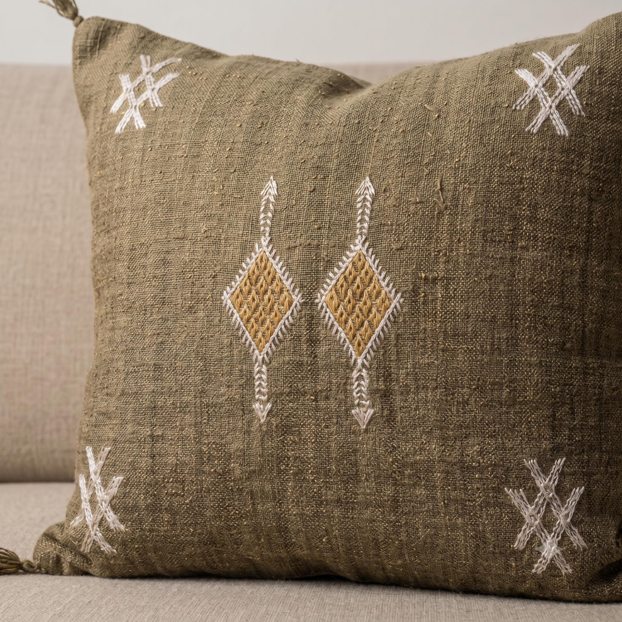 Berber Brown Cactus Silk Handmade Sabra Cushion Pillow