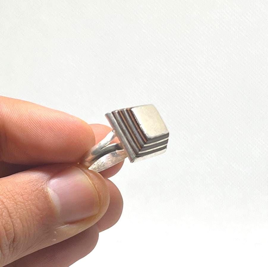 Handmade Tuareg Sterling Silver Ring: Vintage Ebony Inlay, Size 9 / 59 / 60 EU