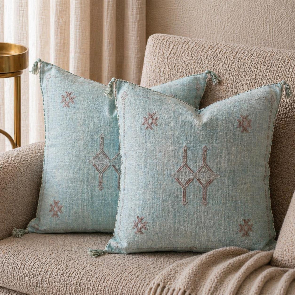 Berber Blue Sky Cactus Silk Handmade Sabra Pillow
