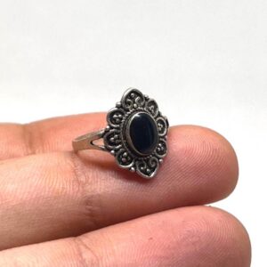 Amazigh Silver Ring Engagement Tourmaline Onyx For Women: Ethnic Tibetan Sterling Boho Tribal Jewelry