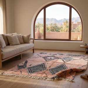 Blush Pink Rug, Beni Ourain Diamond Shag Carpet, Boho Berber Wool Handmade