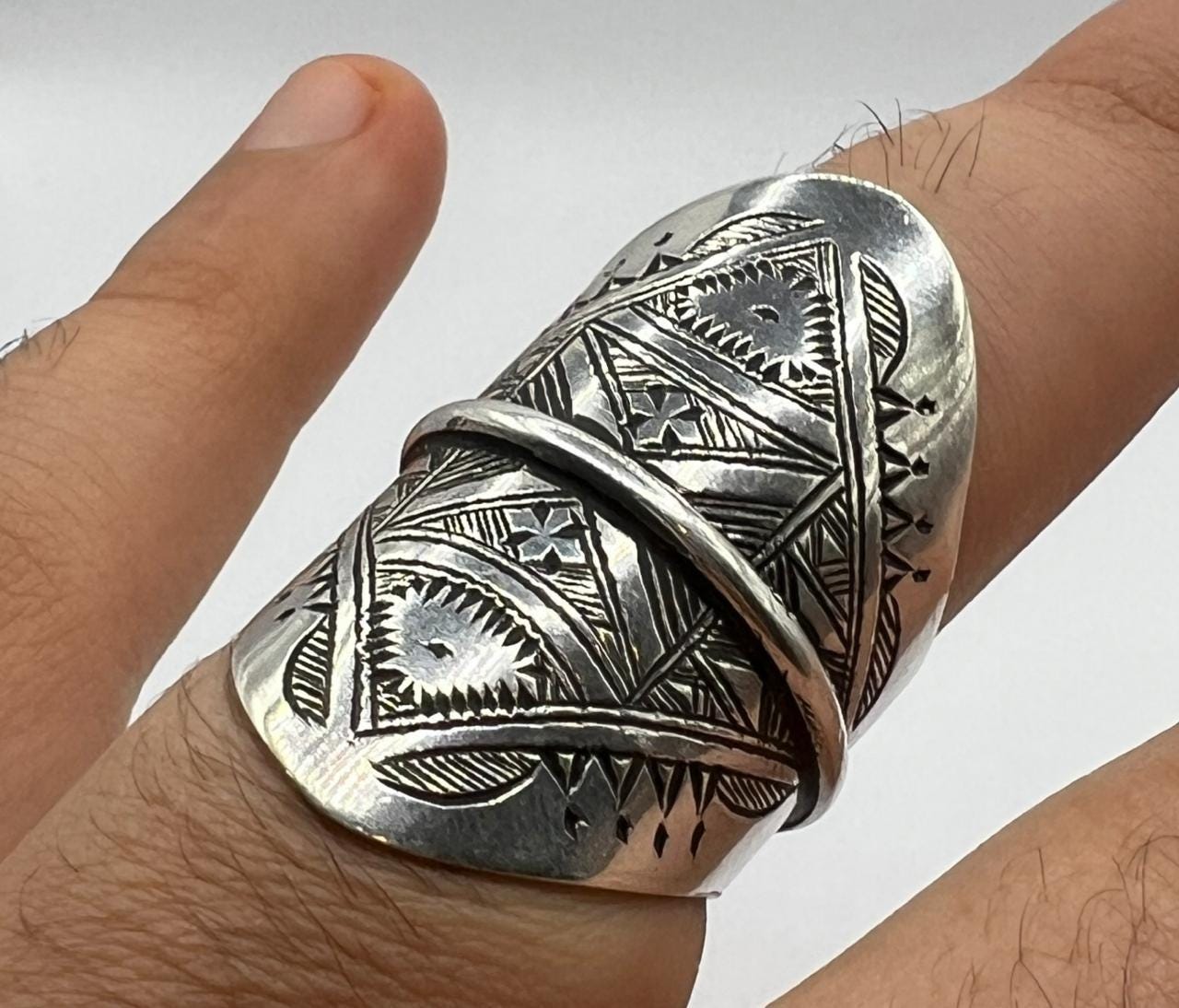 Tuareg Sterling Silver Ring: Berber Tribal Boho Ethnic Jewelry (Size 11)