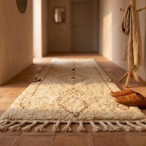 Beni Ourain Runner Rug, Berber Hallway Carpet, Cream and Brown Tribal Shag, Modern Minimalist Entryway Decor, Custom Size