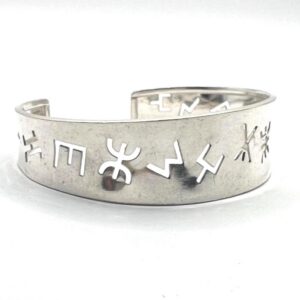 Yaz Z Sterling Silver Berber Symbol Tifinagh Bangle Bracelet: Handmade Amazigh Tribal Bangle