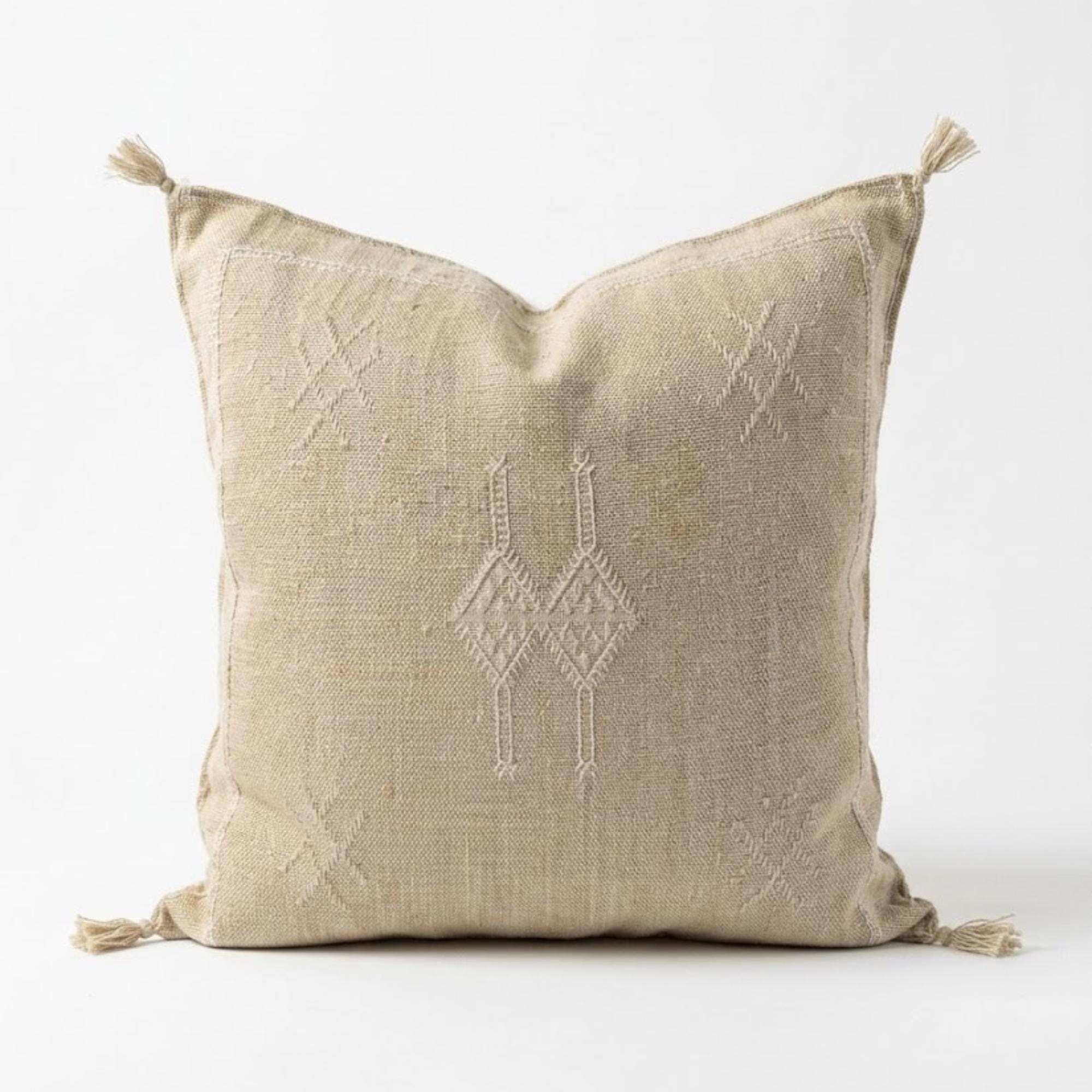 Berber Beige Cactus Silk Handmade Sabra Cushion Pillow