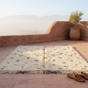 Hand-knotted Beni Ourain Wool Rug, Cream Berber Symbols, Boho Bedroom Decor