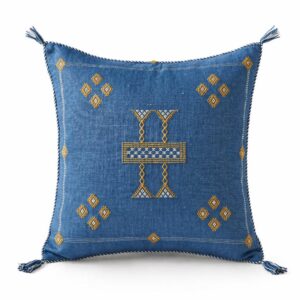 Berber Blue Cactus Silk Handmade Sabra Cushion Pillow