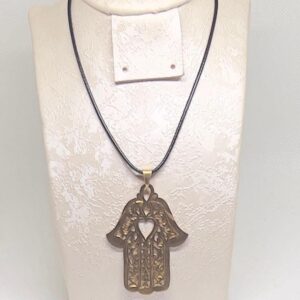 Handmade Gold Engraved Brass Copper Hamsa Hand Necklace: Berber Evil Eye Protection