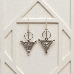 Silver Berber Tazerzit Dangle Bohemian Earrings, Handmade Tribal Jewelry