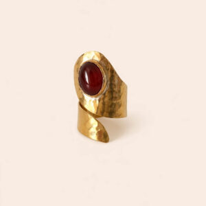 Amazigh Brass Onyx Spiral Ring – Textured Open Wrap Statement Design