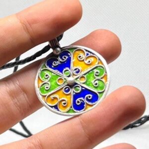 Amazigh Yaz Symbol Enamel Silver Pendant: Berber Kabyle Sterling Necklace