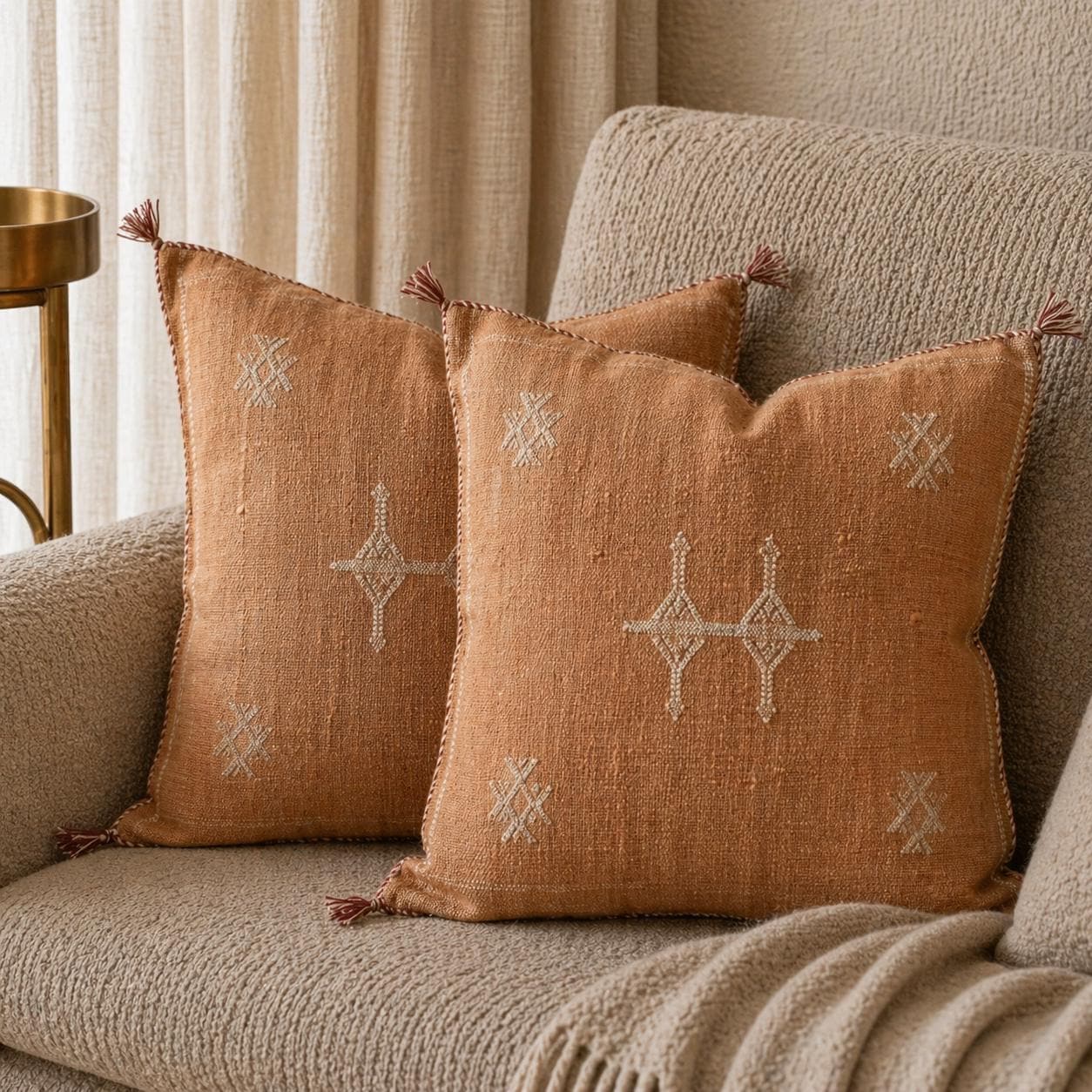 Berber Light Orange Cactus Silk Handmade Sabra Pillow