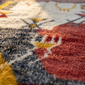 Hand Knotted Beni Ourain Wool Rug, Abstract Tribal Amazigh Carpet, Terracotta Burgundy Shag