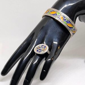 Kabyle Berber Ring: Tuareg Sterling Silver, Enamel Adjustable Women Engraved Boho African