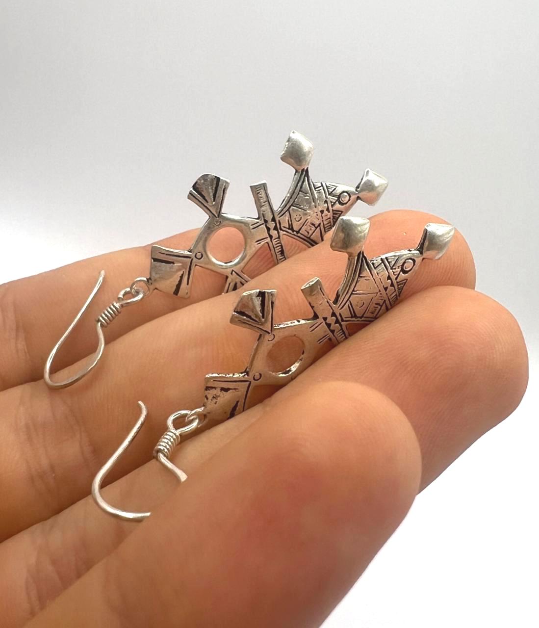 Tuareg Croix du Sud Sterling Silver Spiral Bohemian Cross Earrings: Berber Tribal Ethnic Jewelry