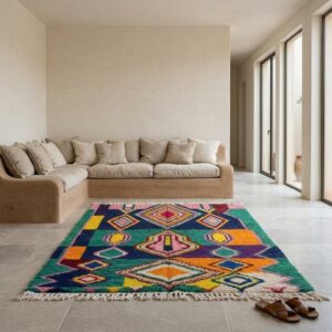 Hand-Knotted Wool Shag Rug, Jewel Tone Amazigh Beni Ourain Carpet