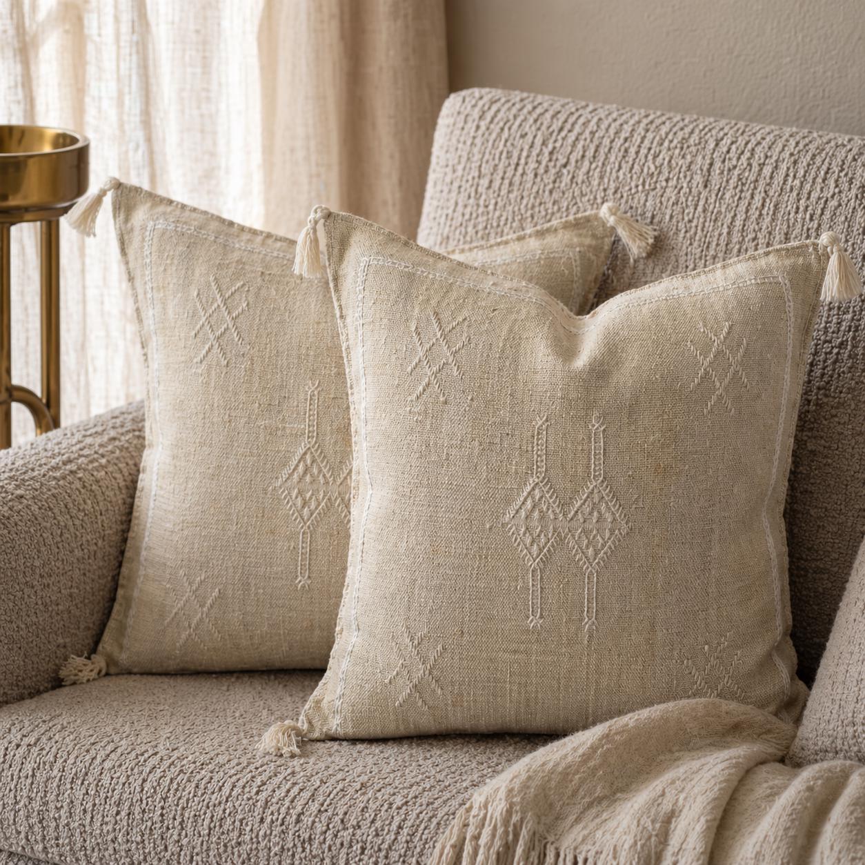 Berber Beige Cactus Silk Handmade Sabra Cushion Pillow