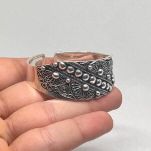 Berber Sterling Silver Cuff Bracelet, Tuareg Tribal Bangle, Adjustable Boho