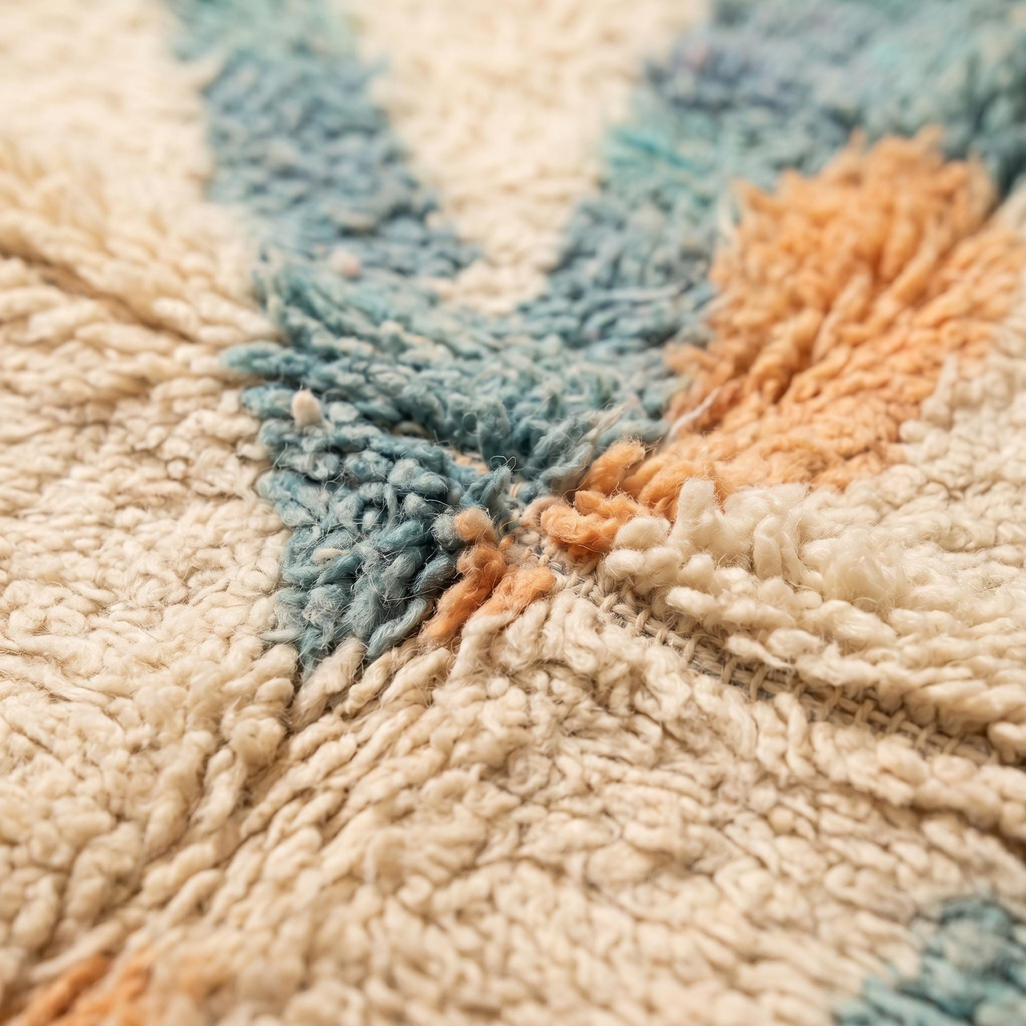 Boujaad Rug 8x5 ft - Ivory Indigo Pastel Wool Rug - One of a Kind Art Rug - Rare Collector Berber Carpet - Abstract Boho Rug