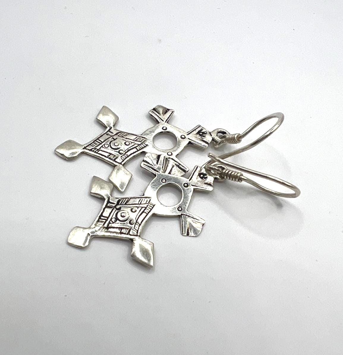 Tuareg Croix du Sud Sterling Silver Spiral Bohemian Cross Earrings: Berber Tribal Ethnic Jewelry