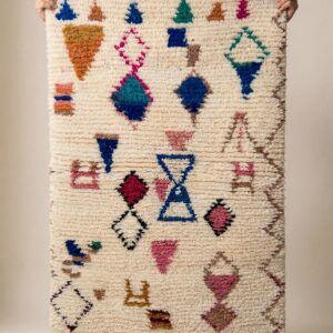 Azilal Rug - Ivory Colorful Symbol Wool Rug - Handmade Tribal Rug - Playful Boho Area Rug - Berber Carpet Gift - Multiple Sizes