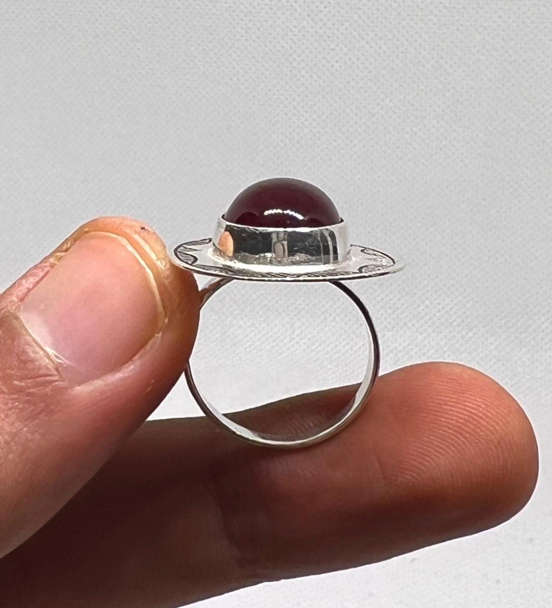 Tuareg Handmade Sterling Silver Red Ruby Ring: Berber Tribal Jewelry, Size 7 US